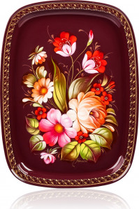 10618042 Жостовская фабрика декоративной росписи Поднос 33х24см НХПР "Цветы" Сталь