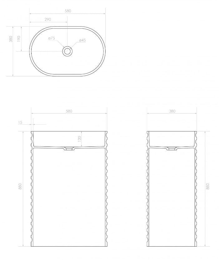 Одиночный круглый отдельно стоящий умывальник из смолы LUSSO Maddox ARCH-00071704 - Вид №3