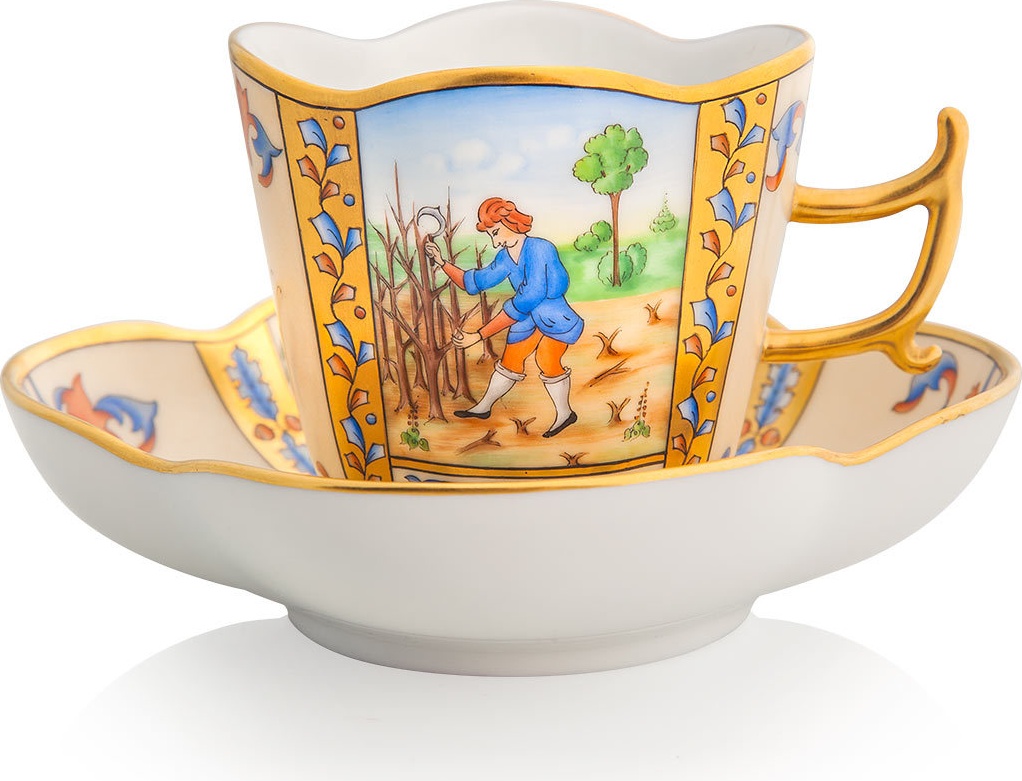 96713 Herend Чашка для горячего шоколада с блюдцем 110мл "Знаки Зодиака" "Овен" Фарфор 