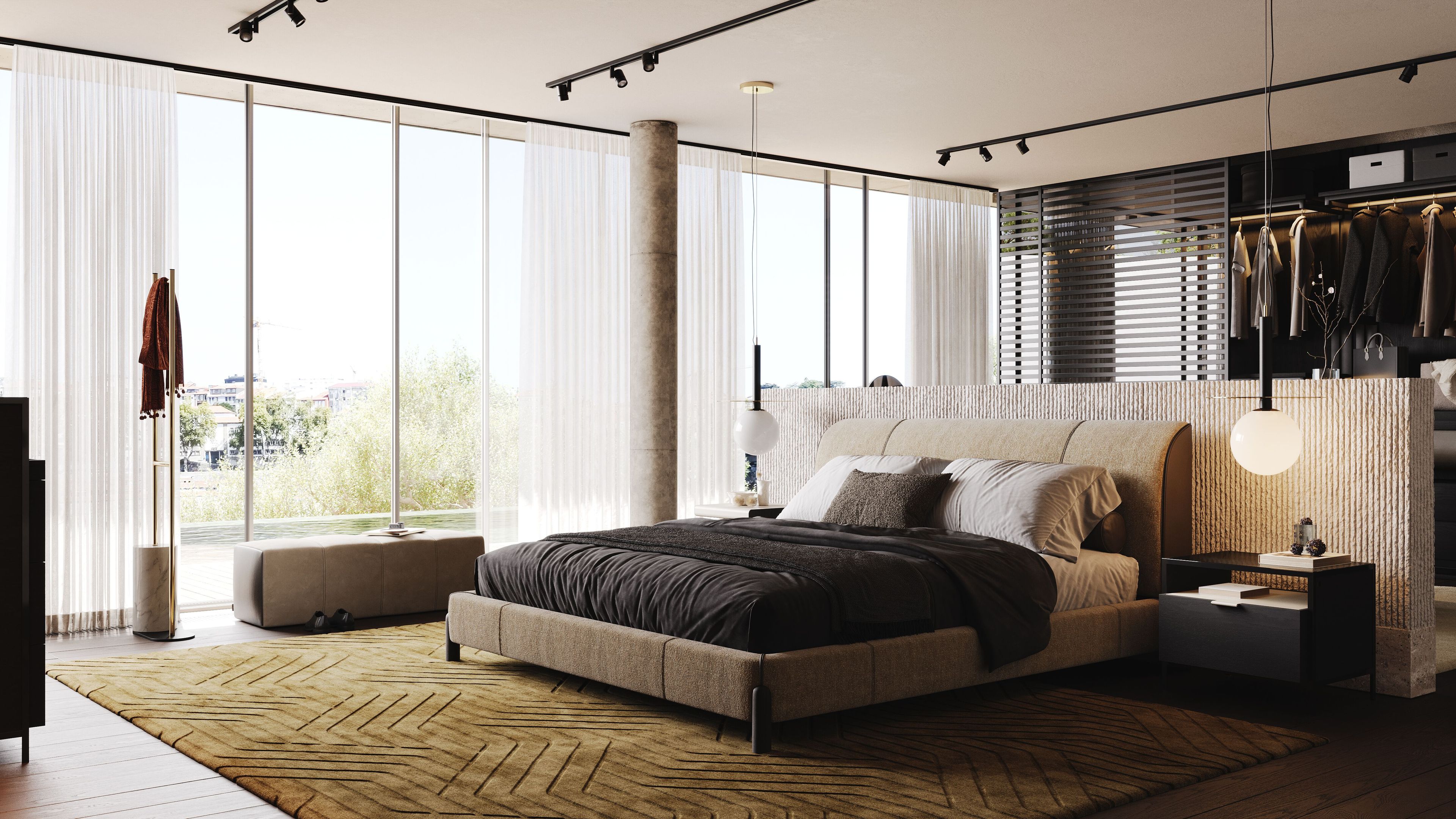 Двуспальная кровать из ткани с мягким изголовьем Laskasas Canvas ARCH-00149703 - Вид №3