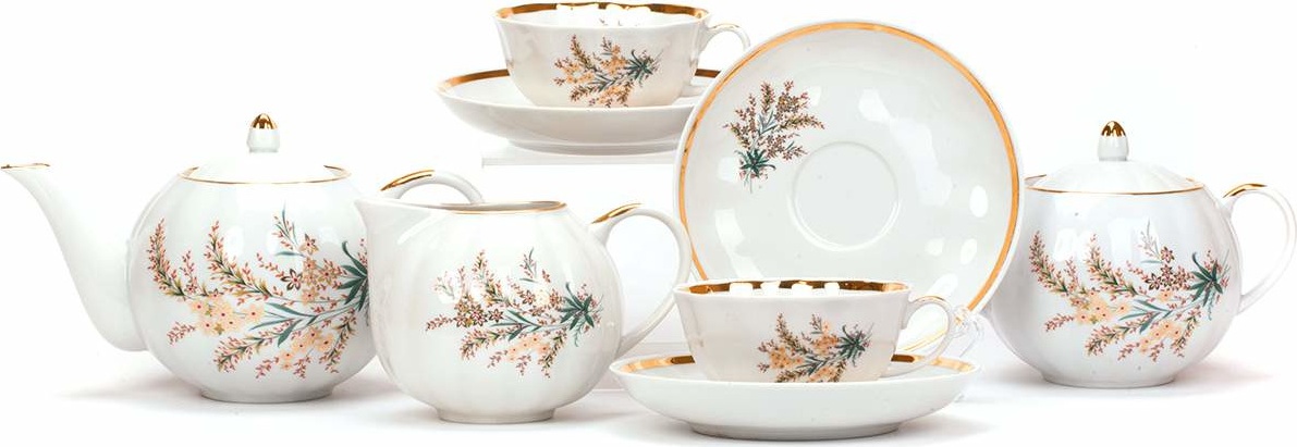 10631338 Дулевский фарфор Сервиз чайный 6/15 "Тюльпан" "Нина" Фарфор 