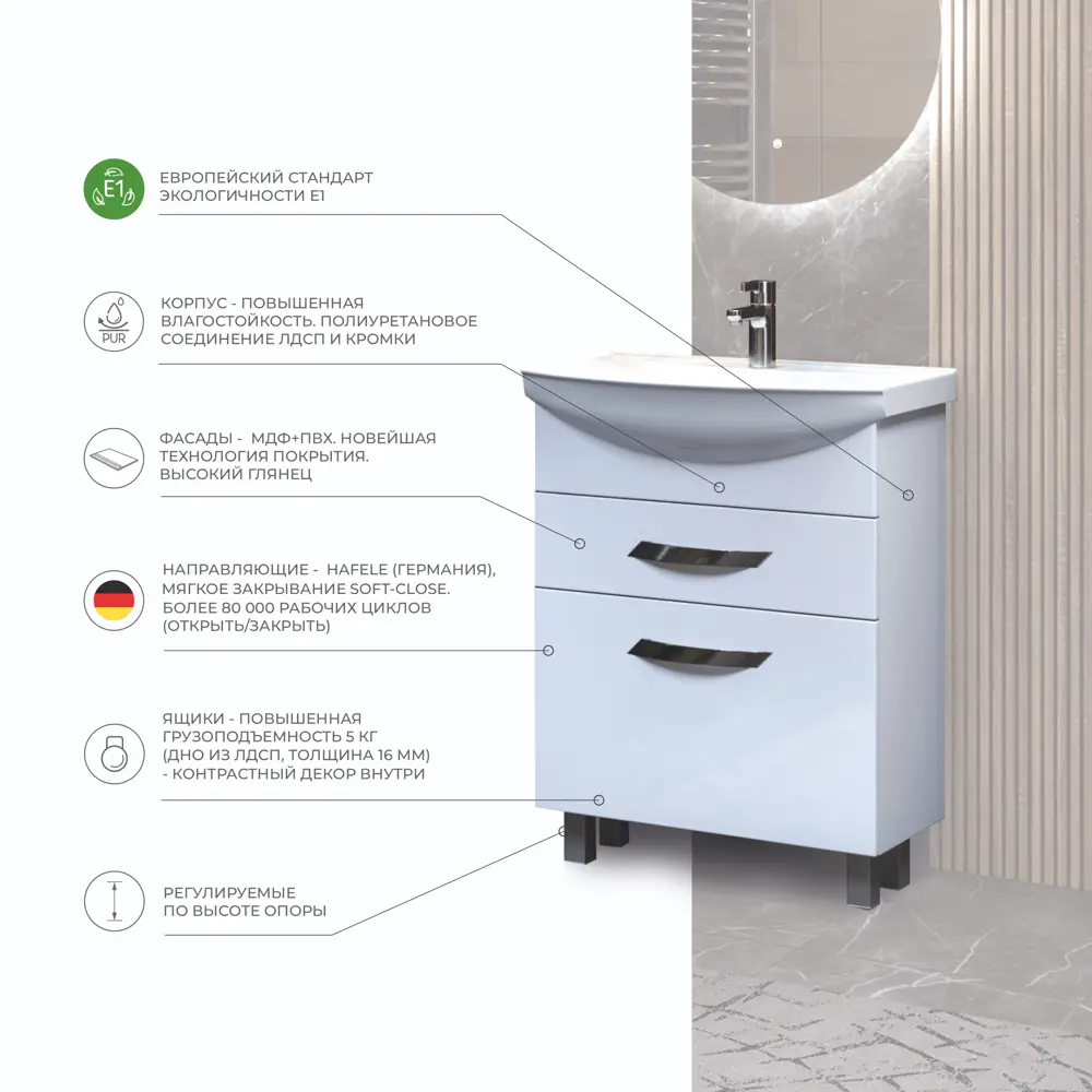 Тумба под раковину Vigo Moss 65 см, цвет белый STLM-2124504 - Вид №3