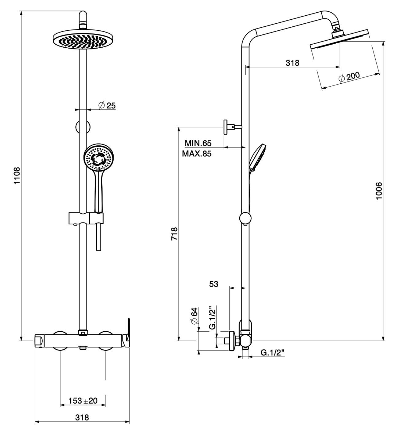 Термостатическая настенная душевая колонна с ручным душем GATTONI H20MIX 7000 ARCH-00003114