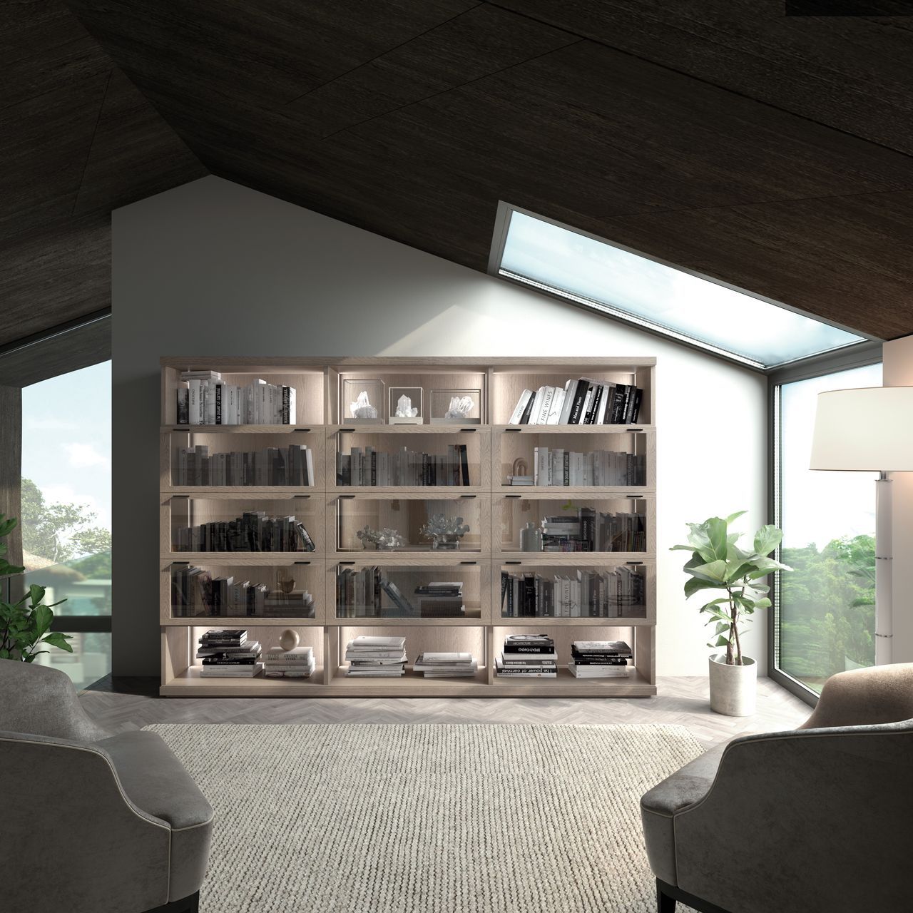 Деревянный и стеклянный книжный шкаф с освещением Hurtado Evolution ARCH-00131863 - Вид №1