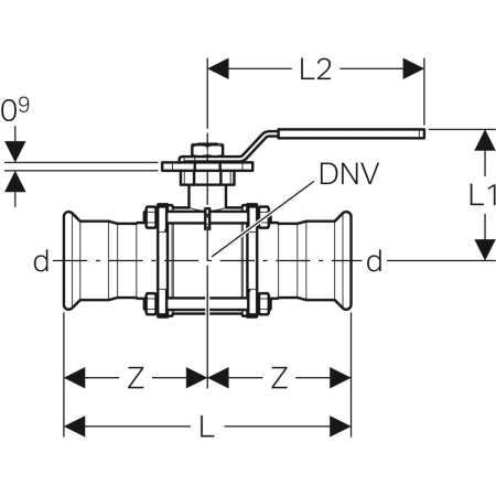 92103 Шаровой кран Geberit Mapress из нержавеющей стали с рукояткой, с двумя пресс-соединениями Geberit  - Вид №6