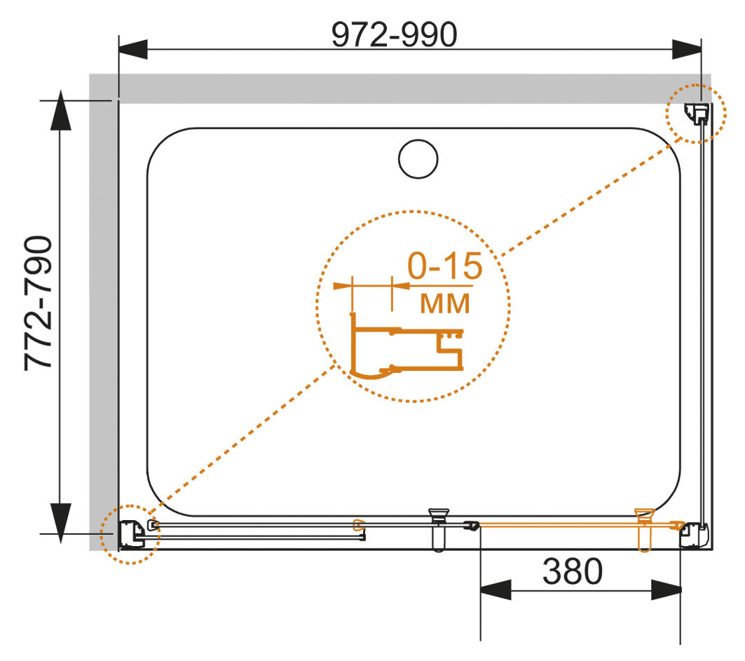 Душевой уголок CEZARES PRATICO-AH-1-100/80-P-Cr - Вид №7