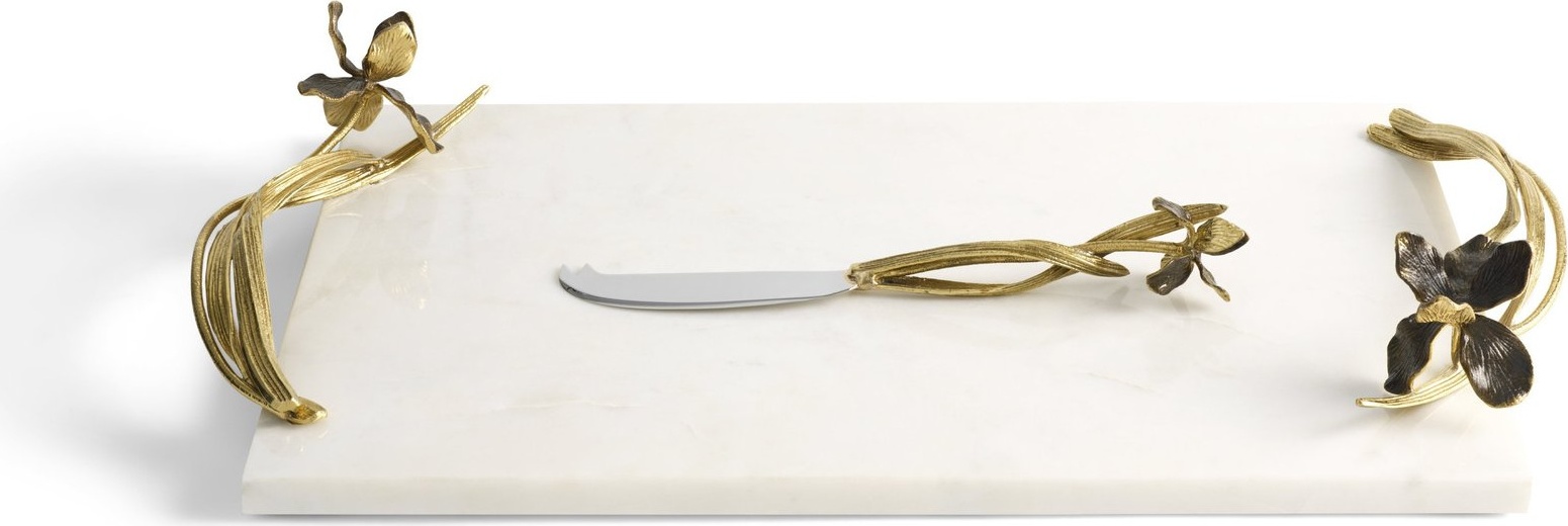 10663682 Michael Aram Доска для сыра с ножом Michael Aram Черный ирис 47х25см, мрамор Мрамор 