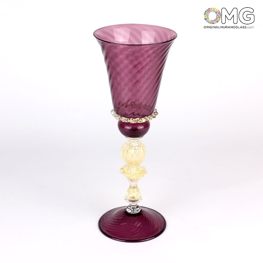 1930 ORIGINALMURANOGLASS Венецианский бокал Сиреневый с фигурной ножкой - муранское стекло 11 см  - Вид №1