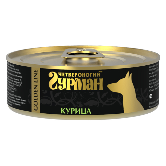 ПР0018347 Корм для собак Курица натуральная в желе (золотая серия) конс.100г ЧЕТВЕРОНОГИЙ ГУРМАН 