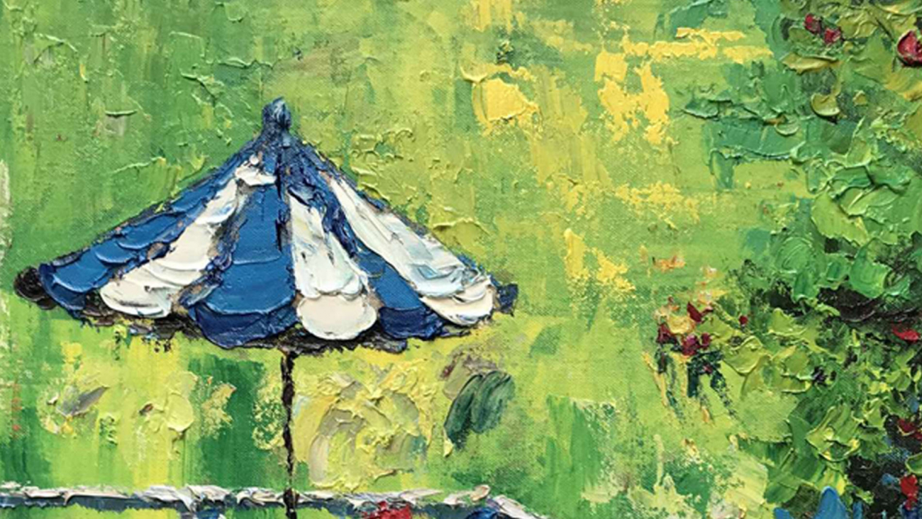 Картина на холсте 100х100 см "Стол на балконе EVENHOME КАРТИНЫ МАСЛОМ 129916 Голубой;зеленый;синий  - Вид №3