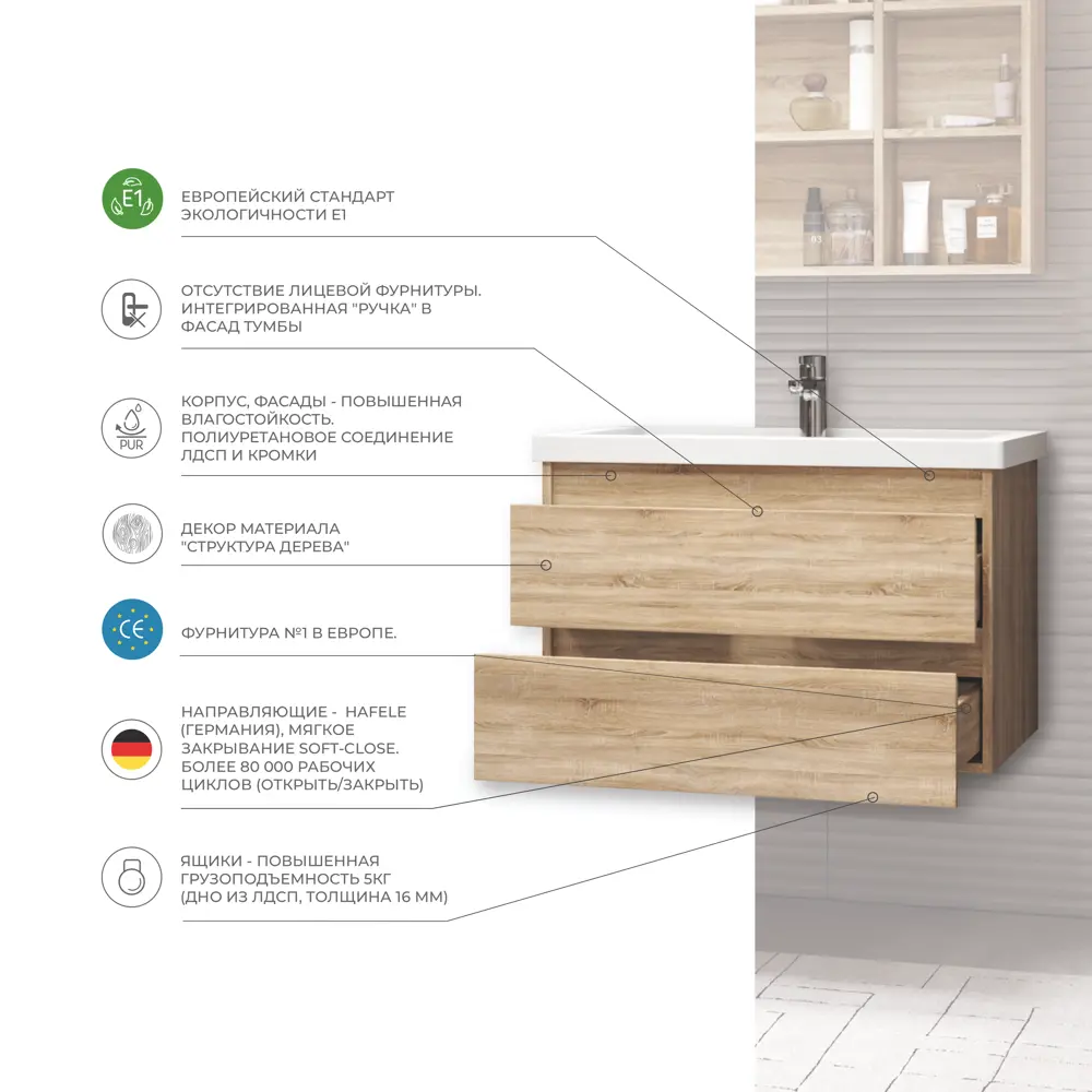 Тумба под раковину подвесная Vigo Matteo 70 см цвет дуб сонома STLM-2106093 - Вид №4