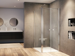 Стеклянная угловая душевая кабина с распашной дверью