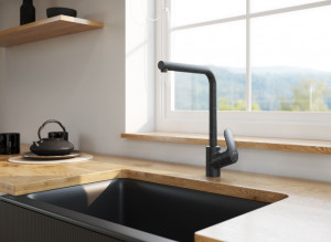 F8005022 смеситель для кухни L-образный излив черный шт. AM.PM Like