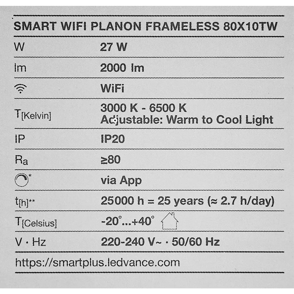 Безрамный накладной светильник WiFi 27 Вт IP20, 80X10 мм, 2000 Лм LEDVANCE STLM-2008285 - Вид №11