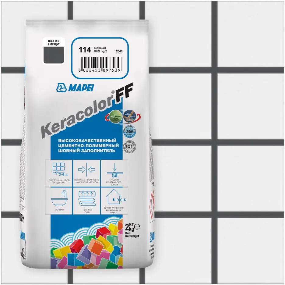 Затирка цементная MAPEI Keracolor FF Антрацит для плитки и мозаики 81981435
