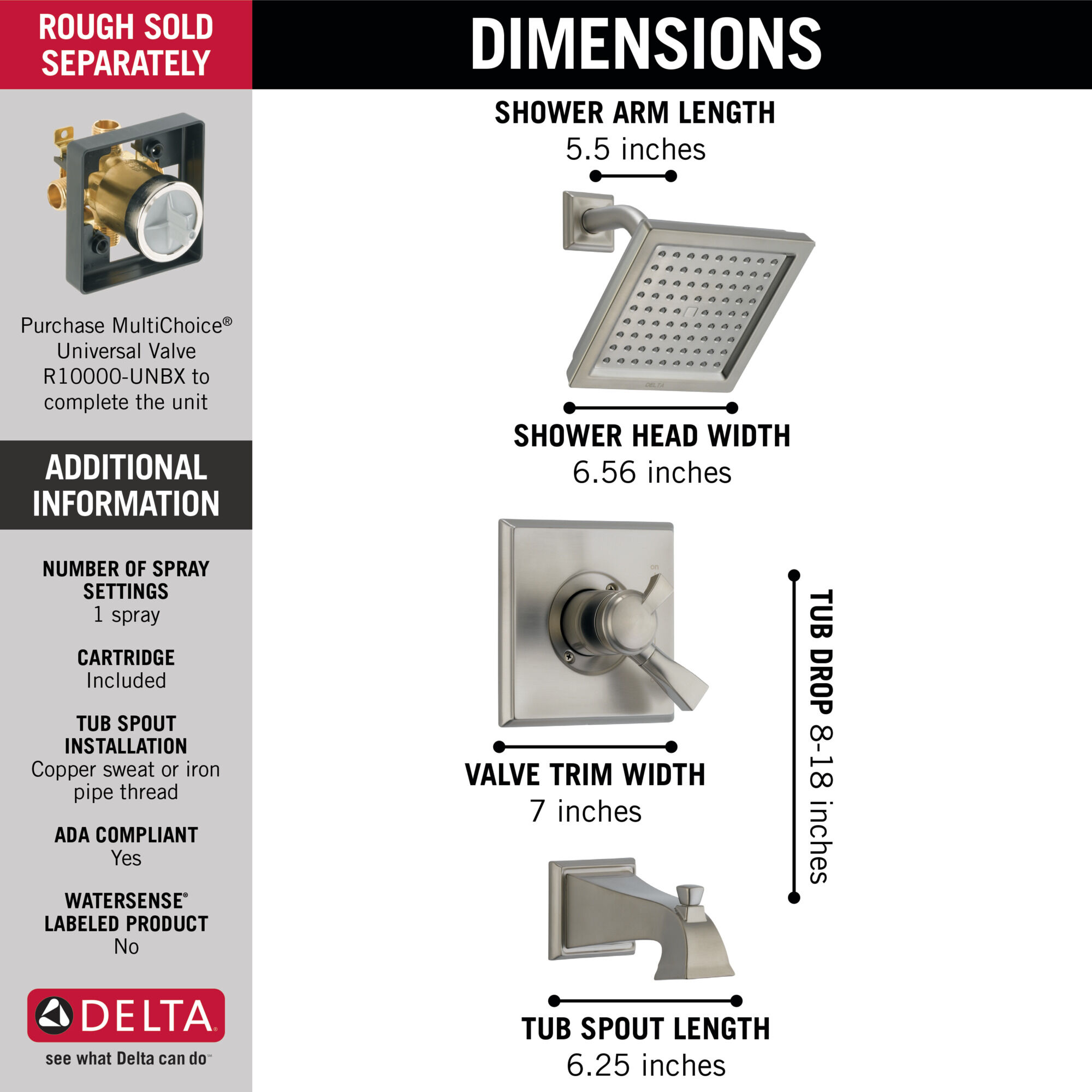 T17451-SS Для ванны и душа Monitor® 17 Series Delta Faucet Dryden Нержавеющая сталь  - Вид №3