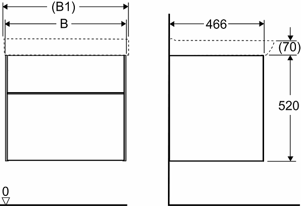 42553 IFO Sense тумба под умывальник с двумя ящиками, W = 600 мм, W1 = 622 мм, темно-серый - Вид №13