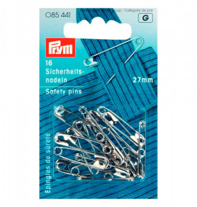 085441 Булавки английские 27 мм сталь в блистере 16 шт под серебро, с защитой от ржавчины PRYM