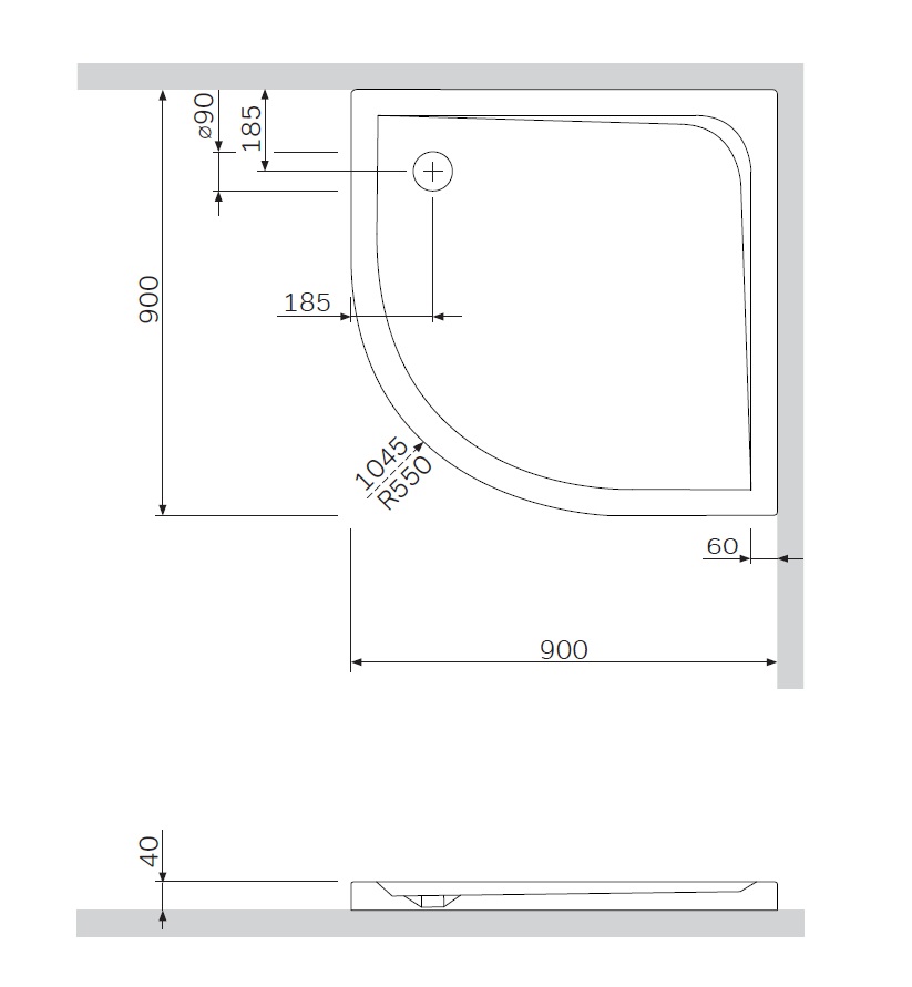 W7AT-GSR0-090W Поддон Slim Round с бортиком акрил 900*900*40 мм белый без сифона R550 шт AM.PM Spirit - Вид №1