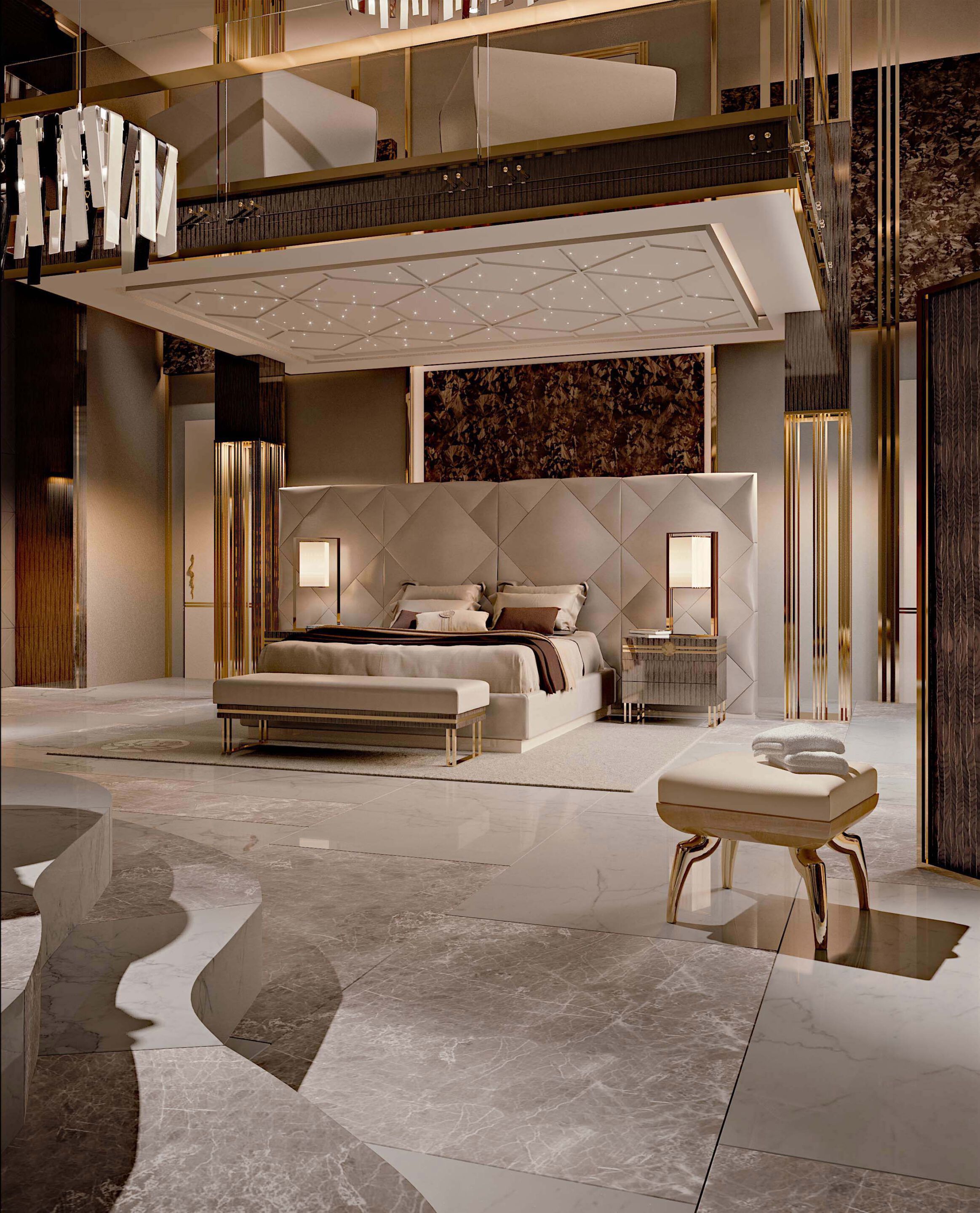 Кожаная двуспальная кровать с мягким изголовьем Bizzotto Italia Symphony-Infinity ARCH-00098581 - Вид №1