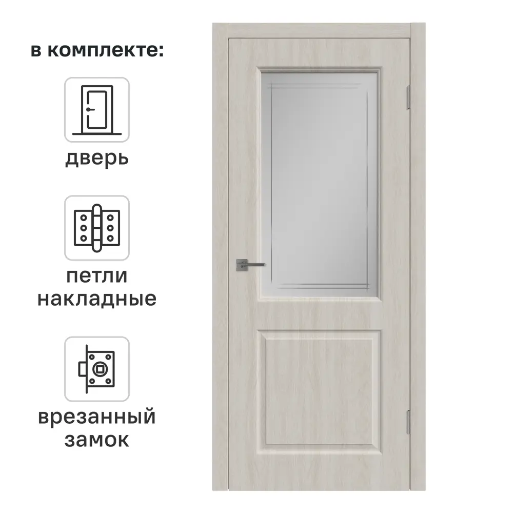 Дверь межкомнатная со стеклом Мона 80x200 см ПВХ цвет дуб филадельфия с замком и петлями 84506510 STLM-2084865 VFD 