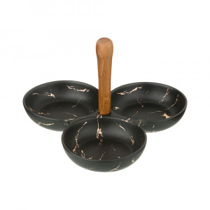 412-133 Посуда фарфоровая Менажница с деревянной ручкой коллекция золотой мрамор Lefard