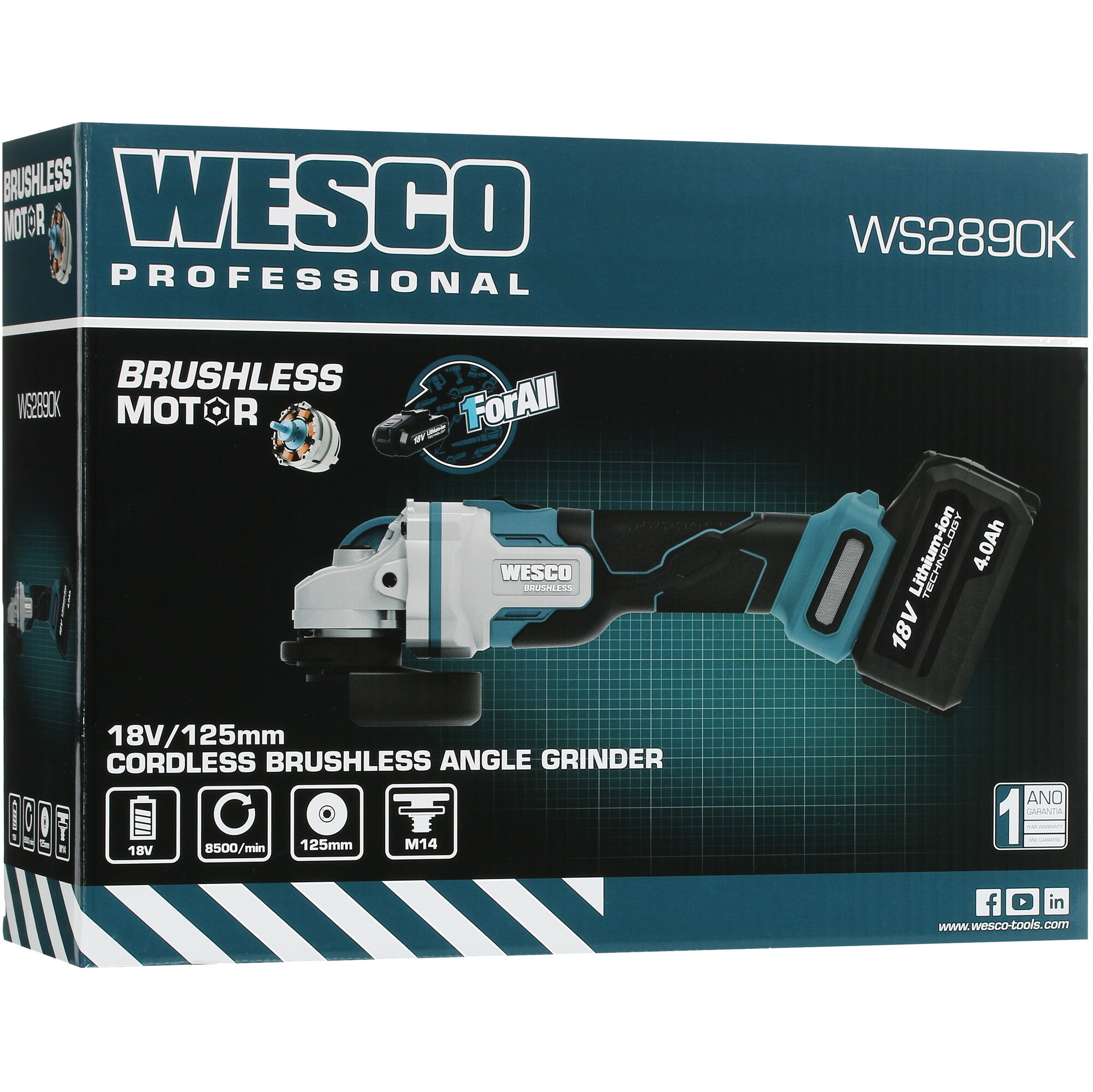 Углошлифовальная машина (УШМ) Wesco WS2890K 1ForAll 18V 5411562 STDN-0120199 - Вид №11