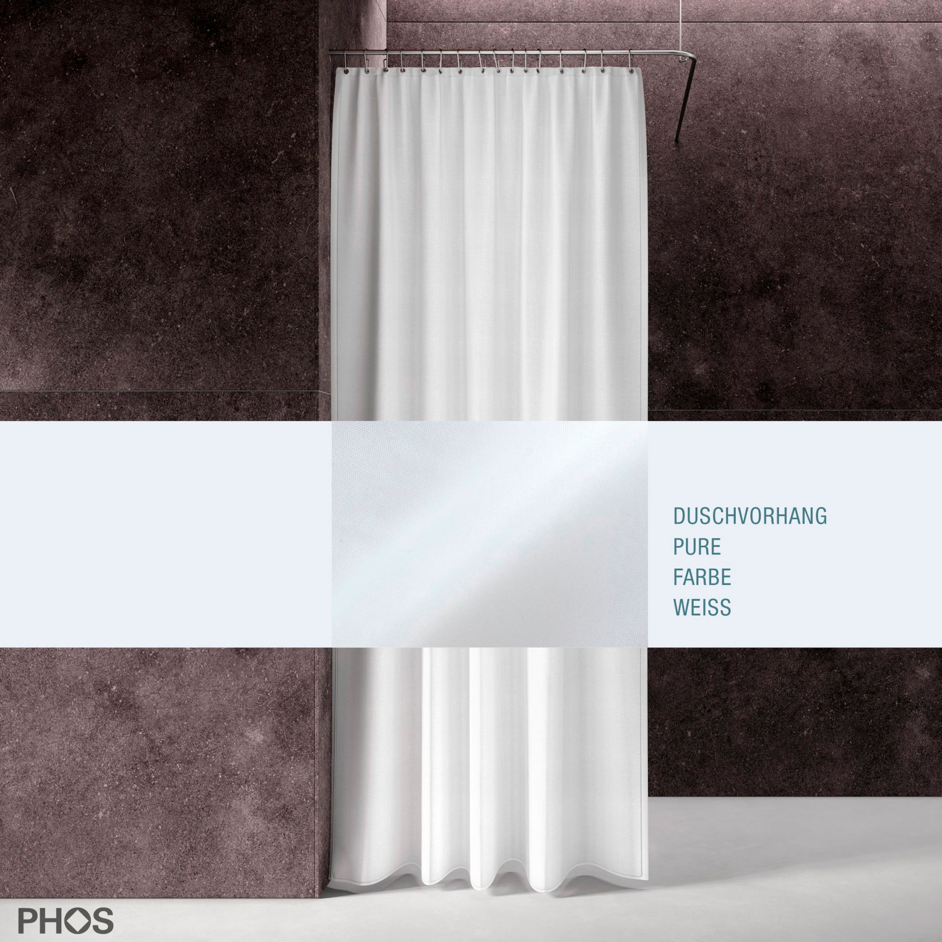 DV-P200-240 Занавеска для душа чисто-белая, длина 200 см, ширина 240 см. PHOS 