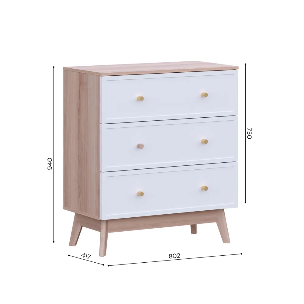 Комод KONSENSA Амьен 3 ящика 80x94x41.7 см ЛДСП цвет белый/коричневый Лион STLM-2066479 - Вид №8