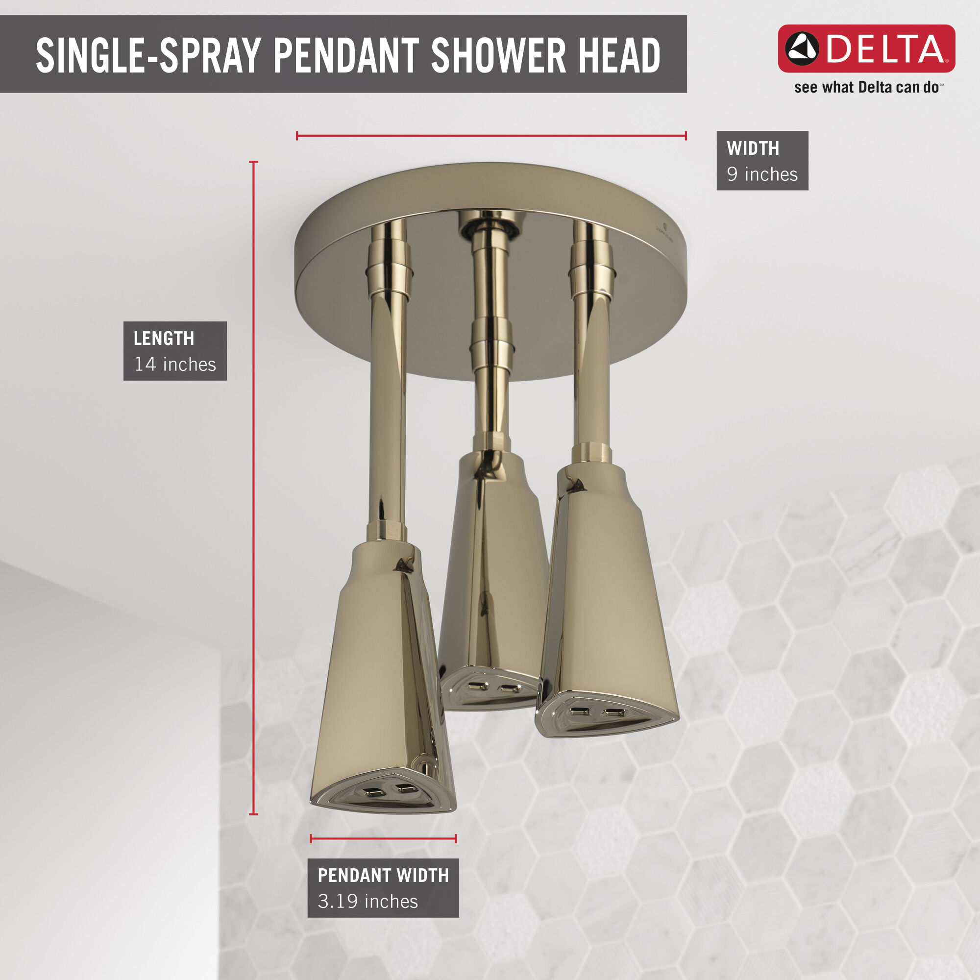 57140-PN25-L Подвесная душевая лейка Raincan со светодиодной подсветкой H2Okinetic® Delta Faucet Universal Showering Полированный никель  - Вид №4
