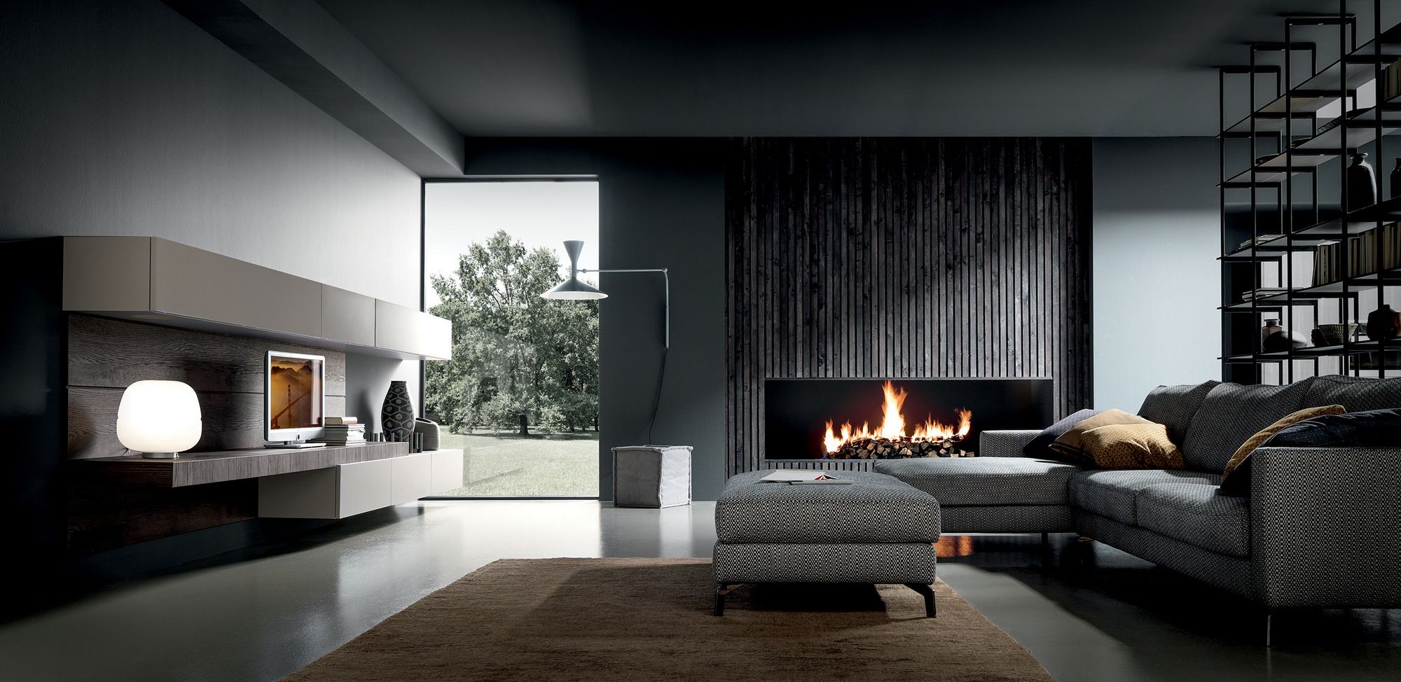 Оборудованная деревянная стена с подставкой для телевизора MODULNOVA лицо ARCH-00067228 - Вид №1