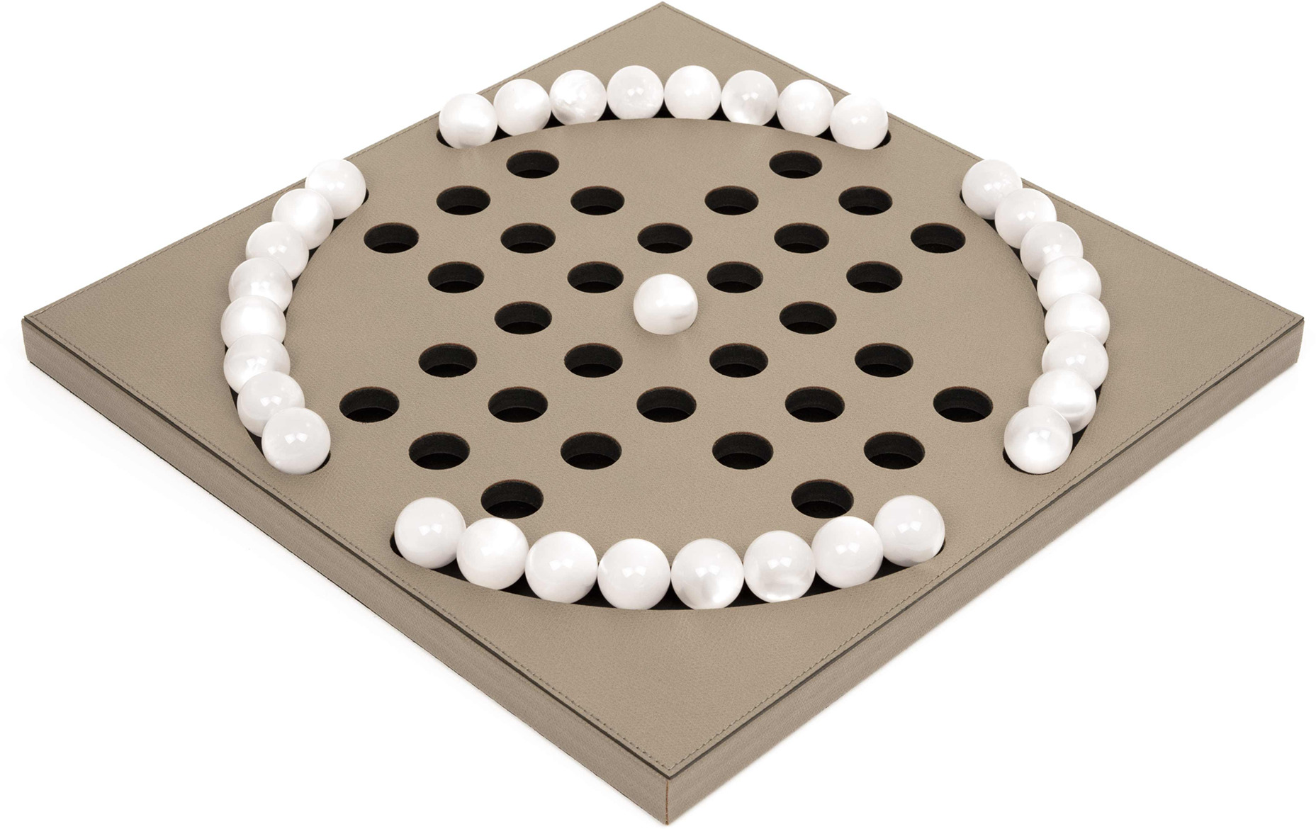 Пасьянс «Колышек» с жемчужными пешками - 39X39XH2,5 см / зернистая кожа_лимон