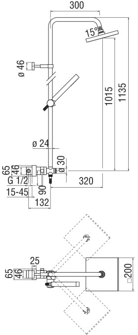 Nobili Rubinetterie Настенная душевая стойка с душевой лейкой Cube Cb00540/30cr - Вид №1