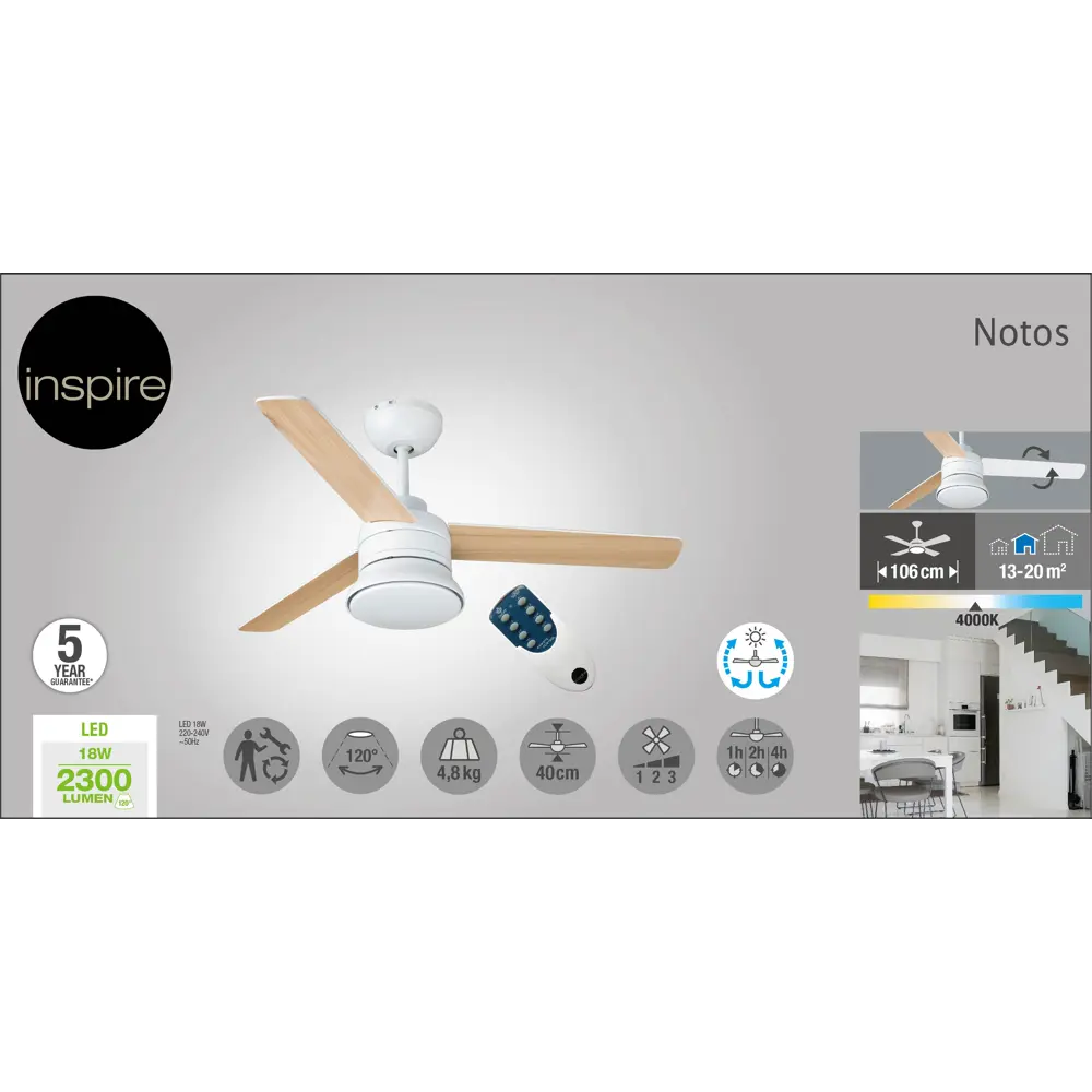 INSPIRE Notos - потолочная люстра-вентилятор с деревянными лопастями и пультом ДУ 85224475 STLM-0059989 - Вид №9