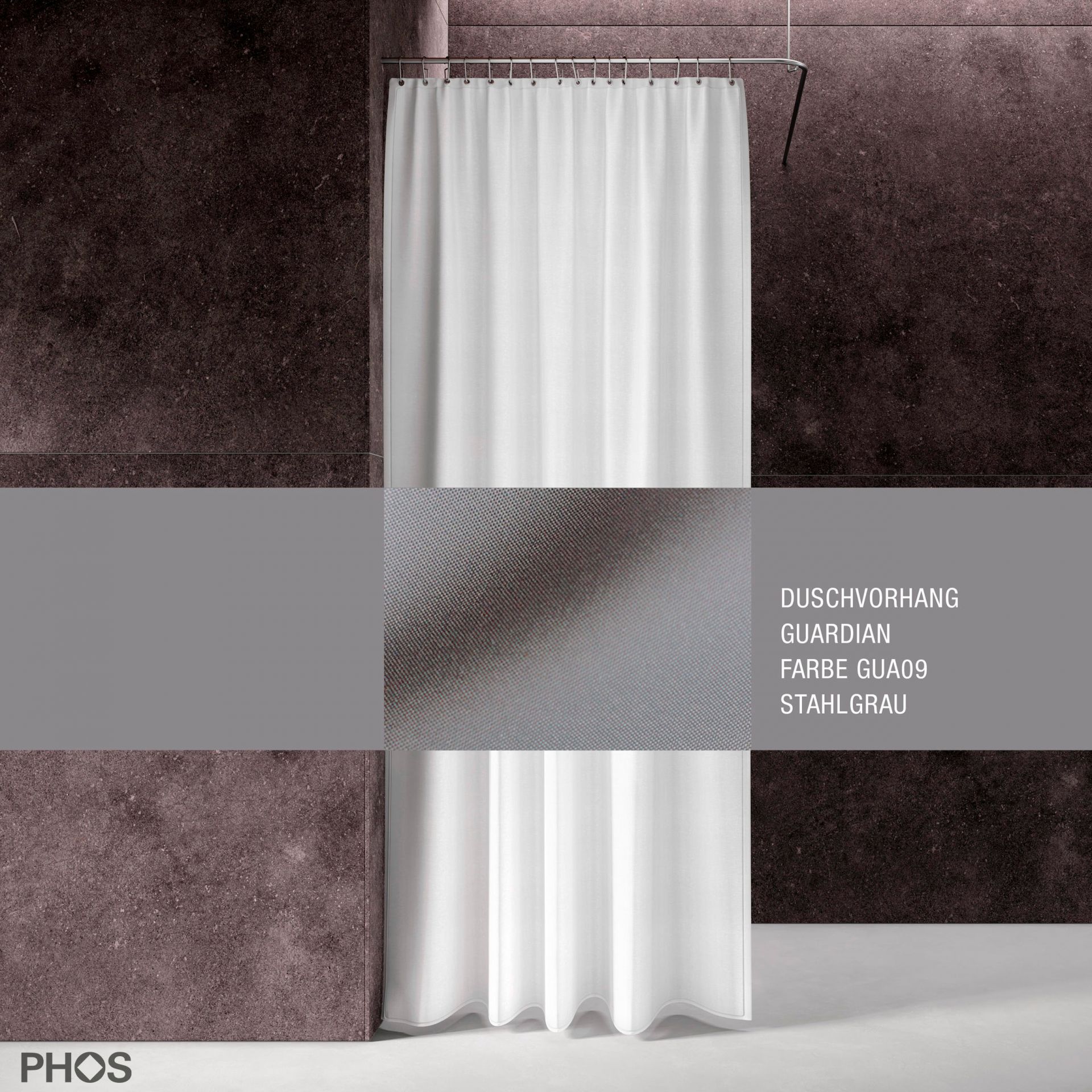 DV-GCS200-070-GUA09 Занавеска для душа Guardian, длина 200 см, ширина 70 см. стальной серый PHOS 