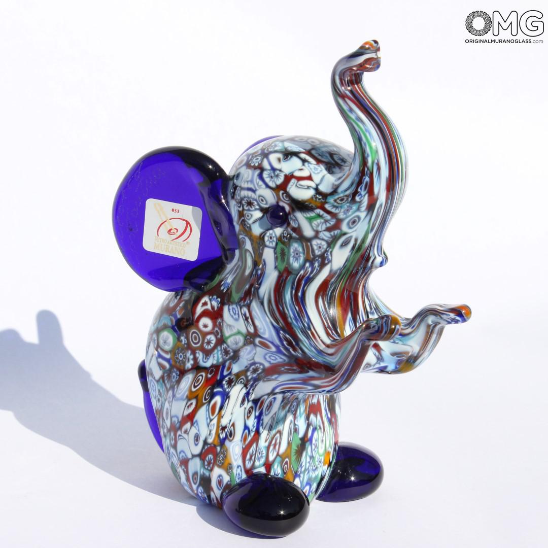2303 ORIGINALMURANOGLASS Скульптура Синий слон миллефиори из муранского стекла 12 см  - Вид №1