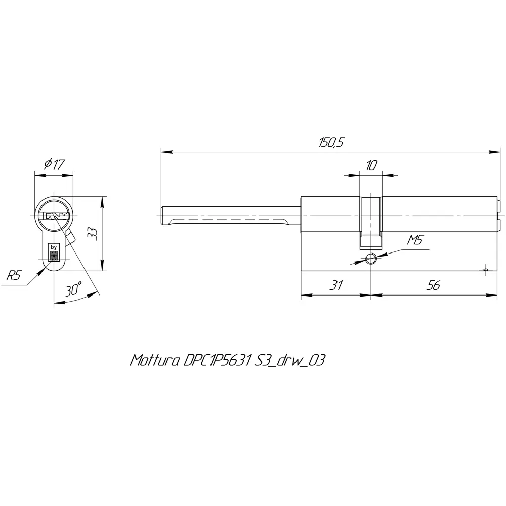 Цилиндр Mottura Project DPC1P5631 S3, 51x10x26 мм, ключ/шток, цвет никель, без вертушки STLM-2155402 - Вид №4