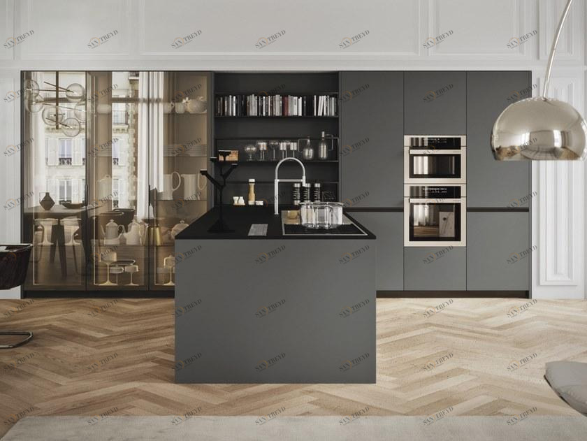 Alta Cucine Кухня из лакированного дерева и стекла с полуостровом Sistema 22 sun-id-1400862