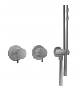 73551 / AD Встраиваемый смеситель для душа из матовой нержавеющей стали 316 с подключениями, термостатическим смесителем, переключателем на 2 выхода и дуплексным душем. Bongio Time2020 Basic