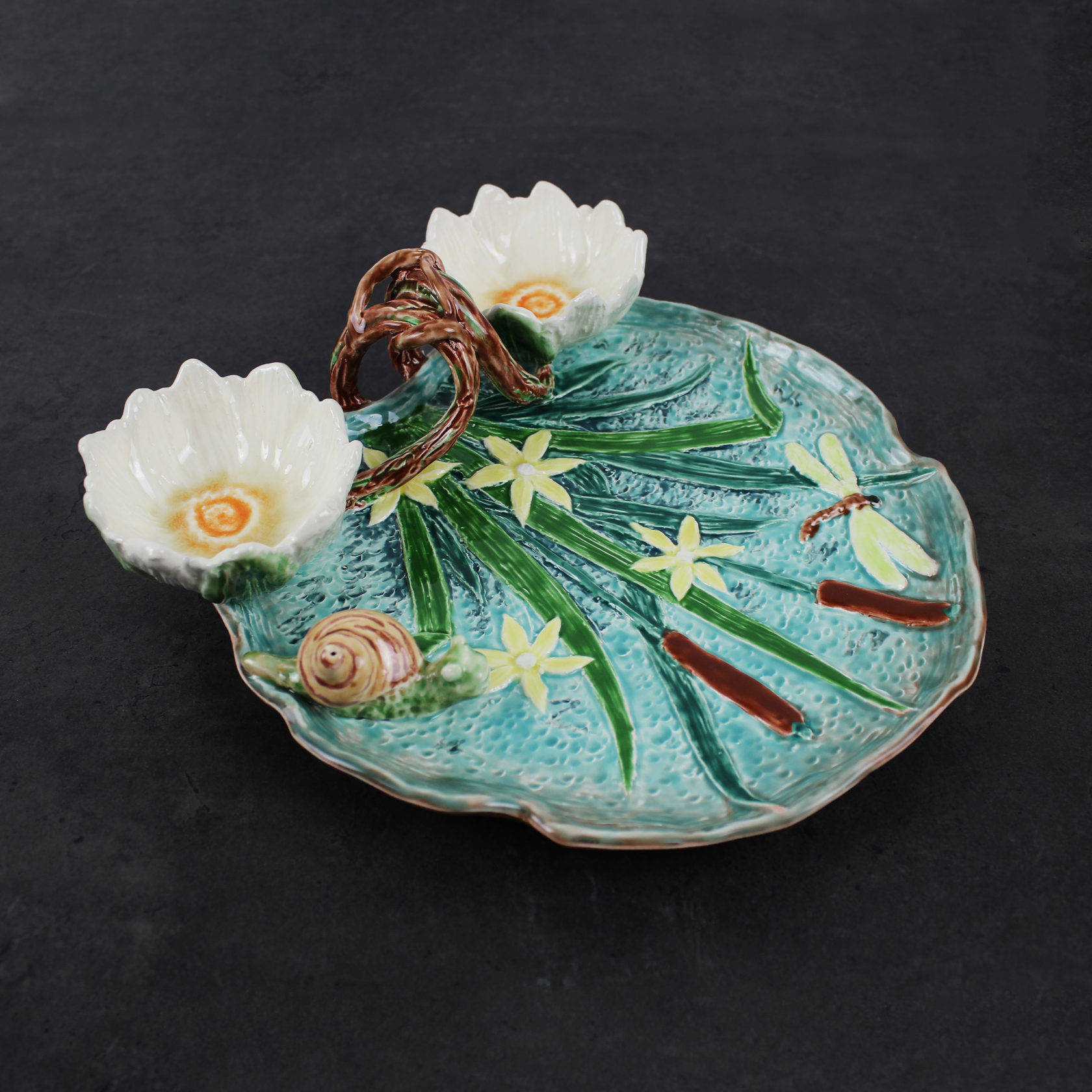 Блюдо для закусок (с двумя кувшинками) Бирюза/Зеленый PROVANSFAIENCE sun-id-994698 - Вид №5