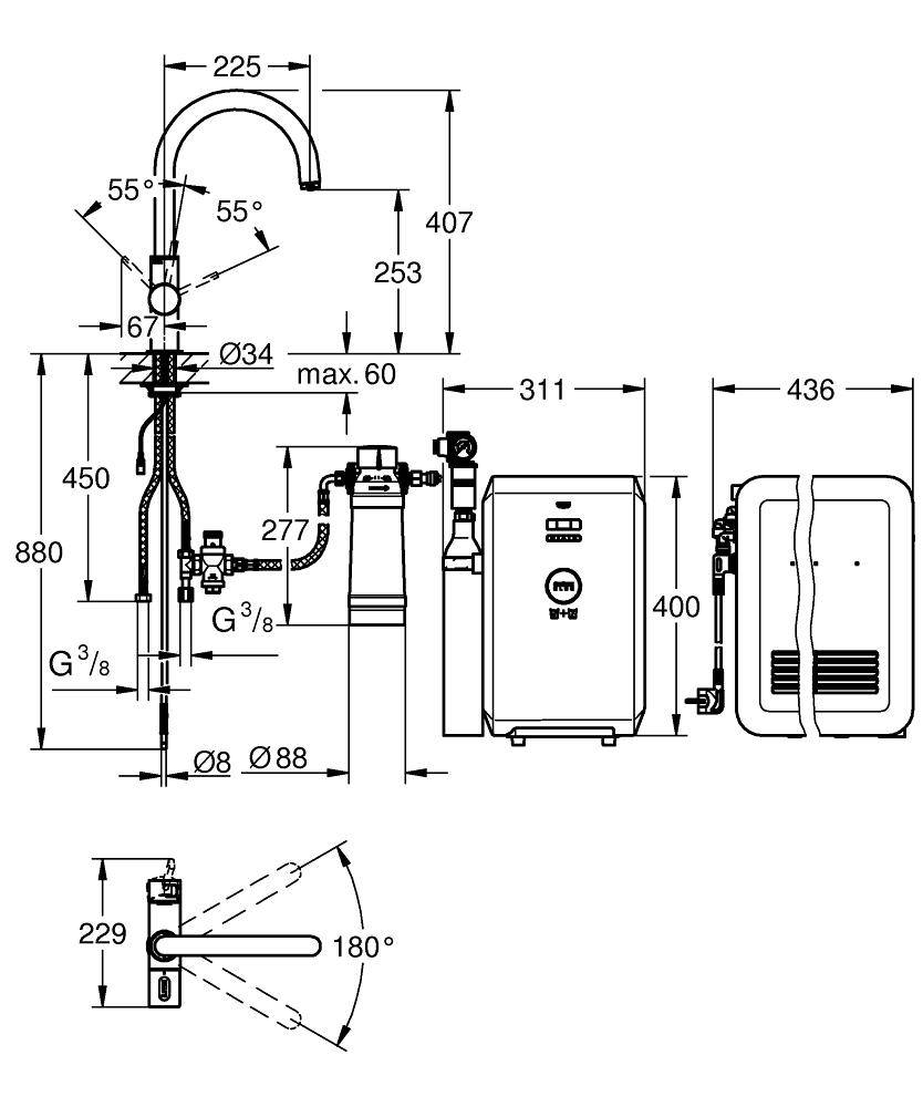 31323DC1 Комплект со смесителем для кухни Grohe GROHE Blue суперсталь - Вид №2