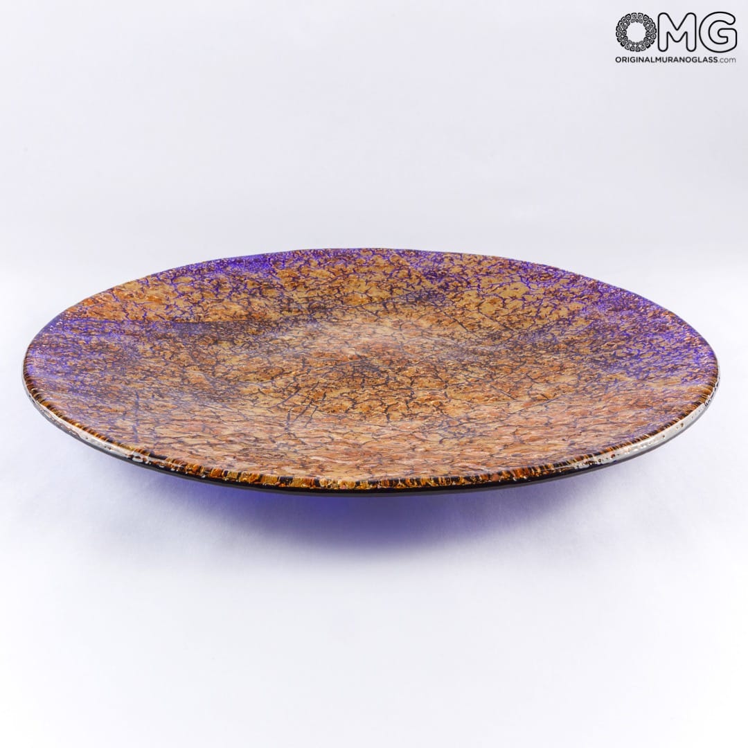 2338 ORIGINALMURANOGLASS Круглое блюдо фиолетово-оранжево-золотого цвета из муранского стекла 38 см  - Вид №1