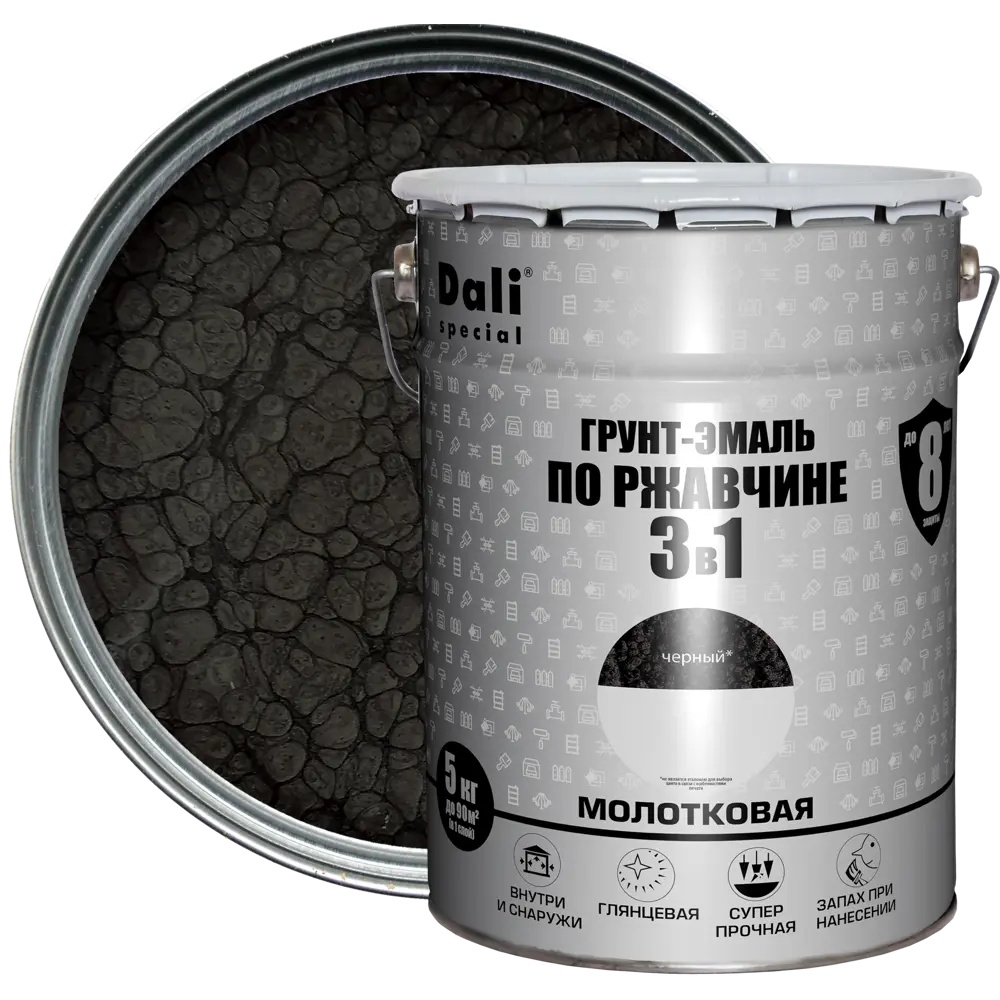 Грунт-эмаль Dali 3 в 1 молотковая чёрная 5 кг 84584241 STLM-0052325