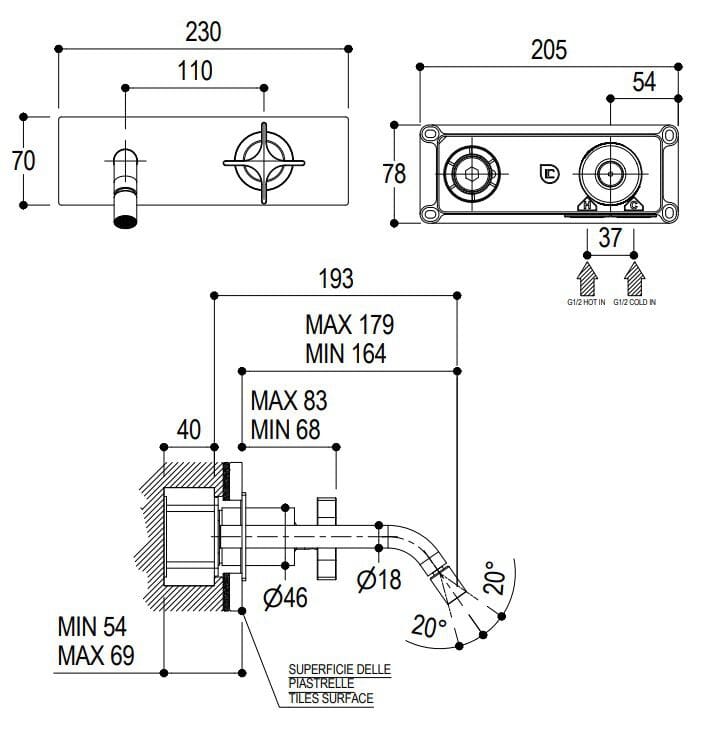 Однорычажный настенный смеситель для биде Ritmonio Diametro35 Cross ARCH-00029117 - Вид №2