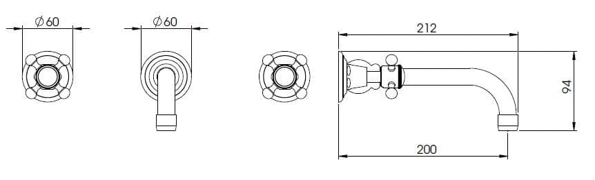 Латунь 3 отверстия настенный смеситель для раковины In Stock Bleu Provence ARCH-00031765 - Вид №2