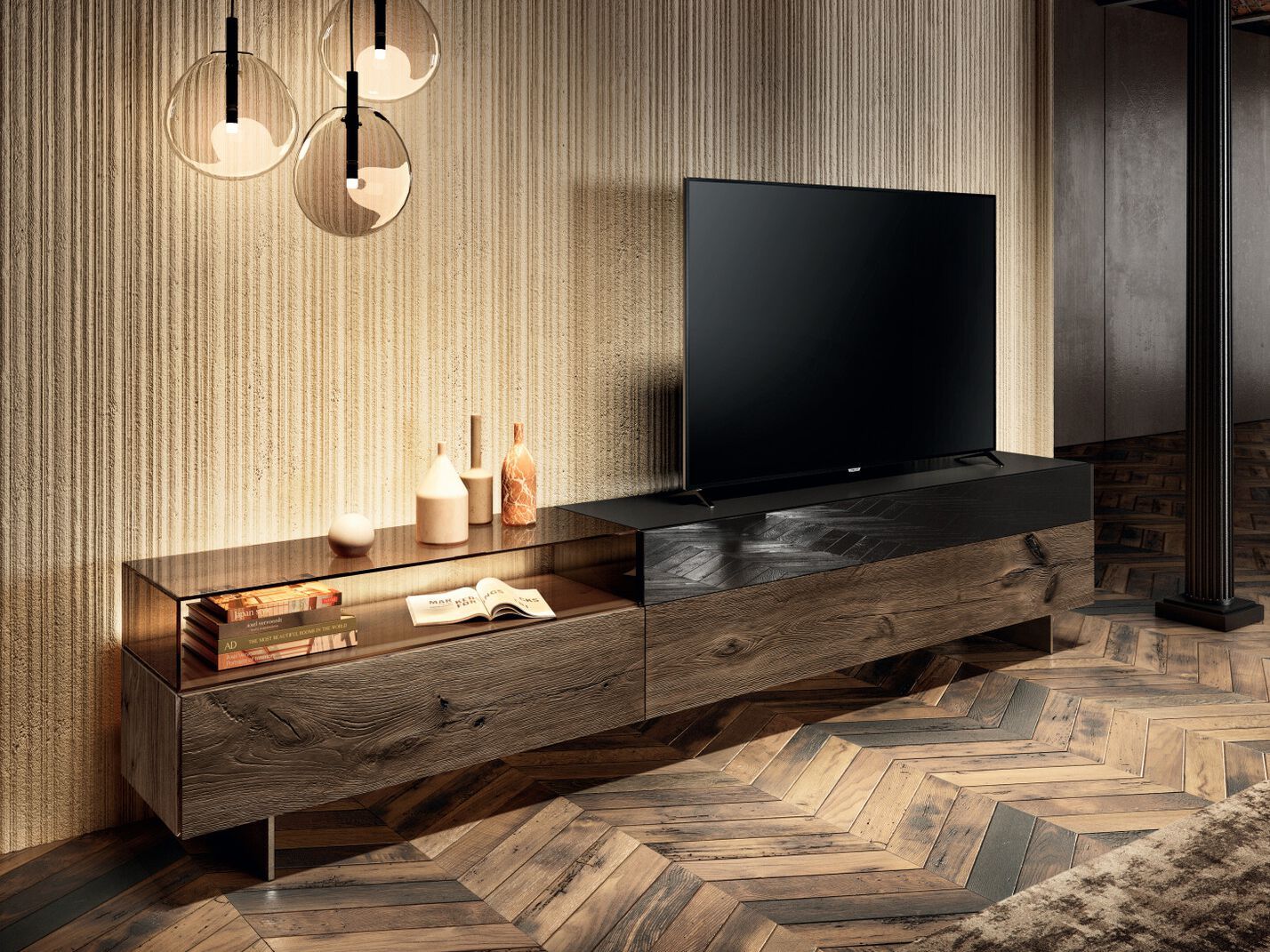 Деревянный и стеклянный шкаф для телевизора с ящиками Lago 36E8 GLASS - 2149 ARCH-00057656