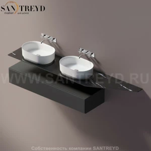 Agape ELL Подвесная столешница с возможностью установки 1-2 раковины. Размер: длина от 240 см до 260 см. Отделка: черный мрамор AELLN2MCA2426ED