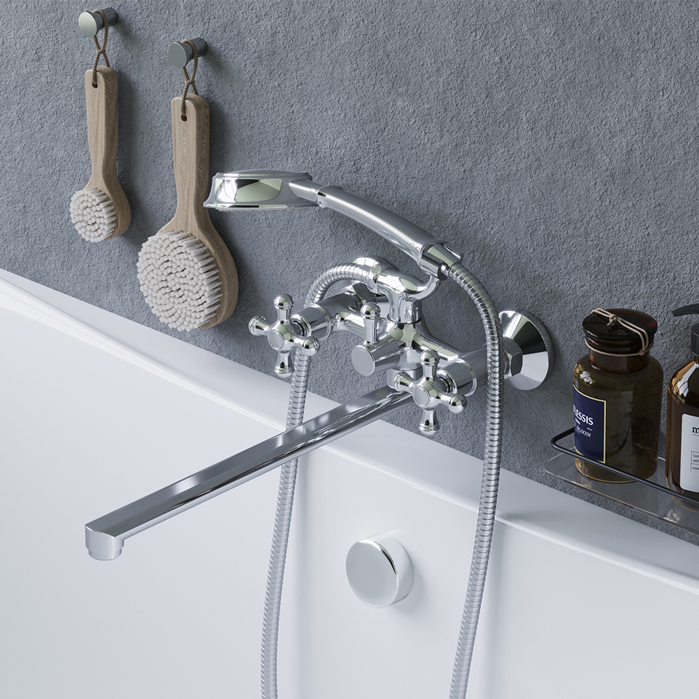 239500000 смеситель для ванны/душа с длинным изливом душ.гарнитуром шт Damixa Retro - Вид №5