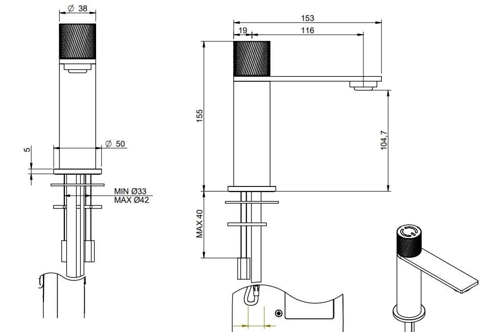 Нержавеющая сталь одно отверстие электронный смеситель для раковины Rubinetterie Treemme 3.6 ARCH-00063152 - Вид №4
