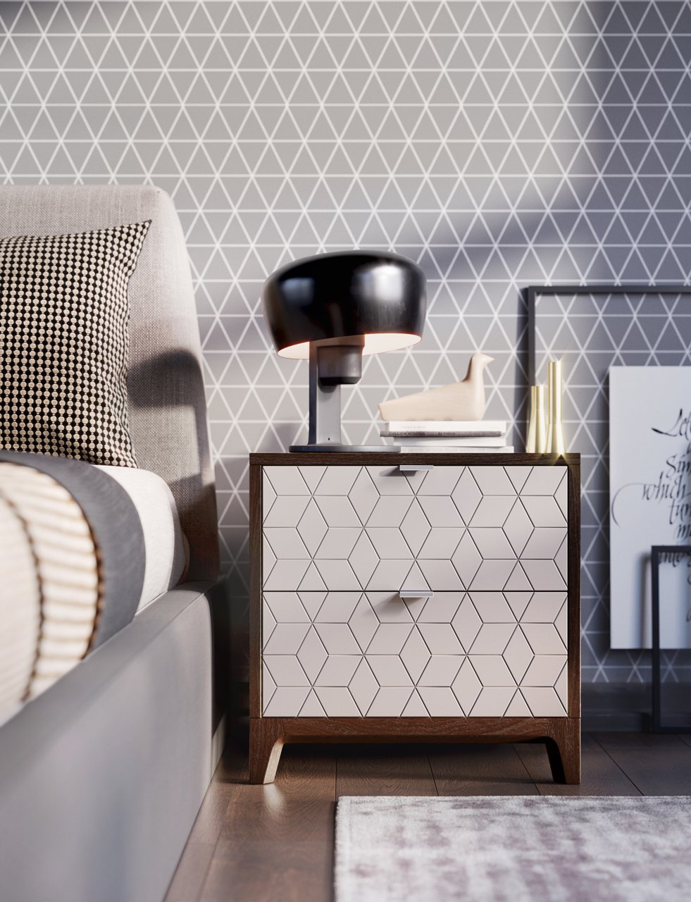 Маленькая прикроватная тумбочка с 2 ящиками серая Case THE IDEA  210317 Серый  - Вид №2